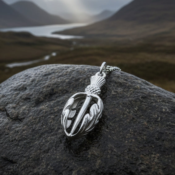 Gael Scottish Thistle Necklace in Sterling Silver