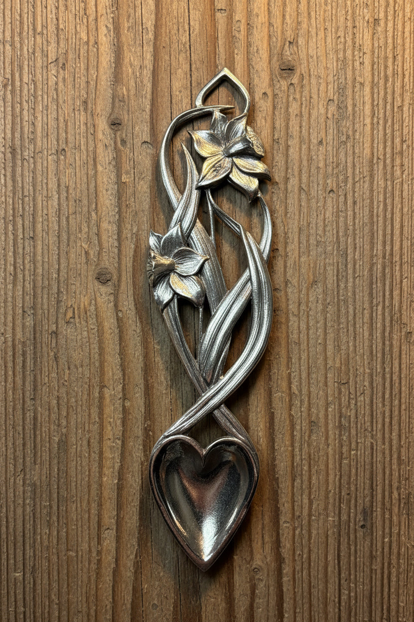 Traditional Welsh Daffodil Love Spoon in Pewter