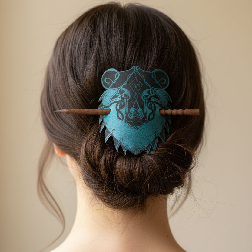 Celtic Bear Leather Hair Slide for Women