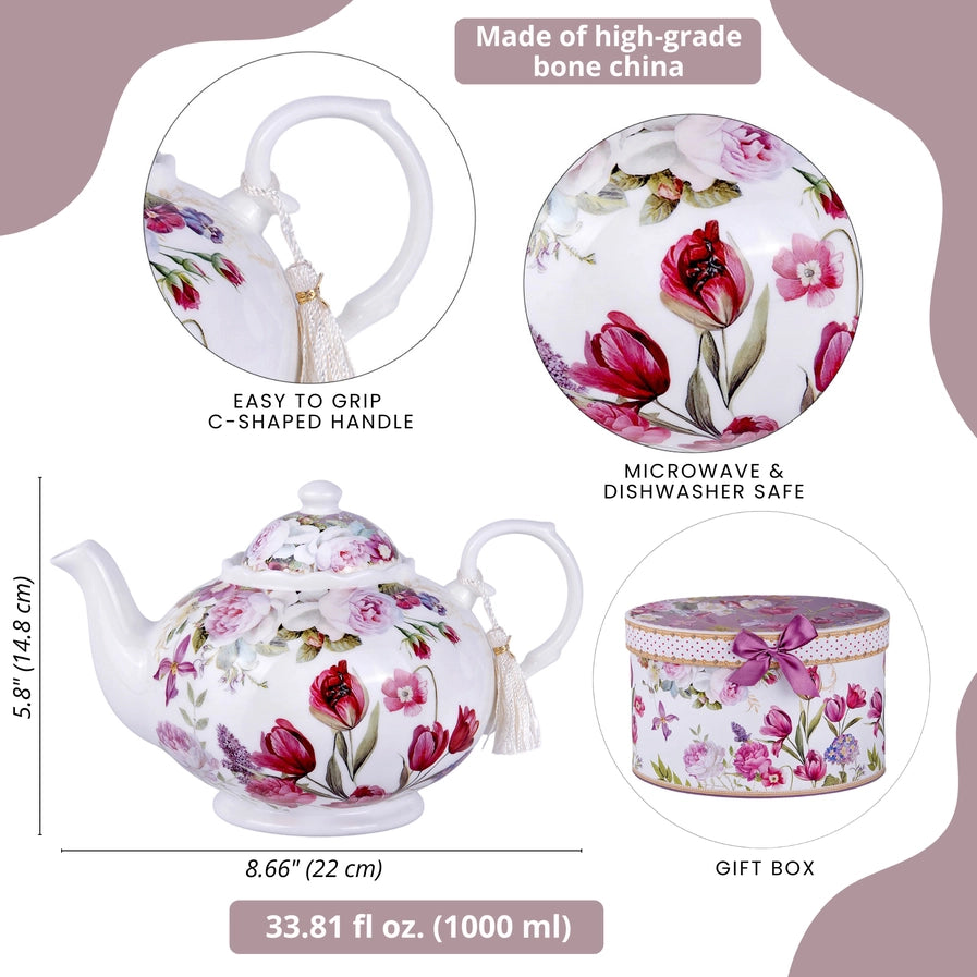 Tulips Fine China Teapot — view 5