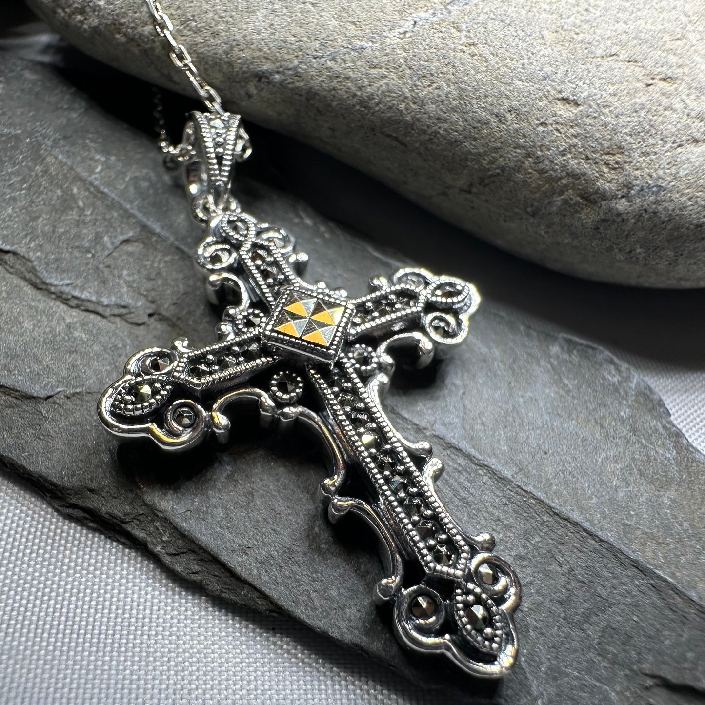 Jehanne Marcasite Cross Necklace — view 10