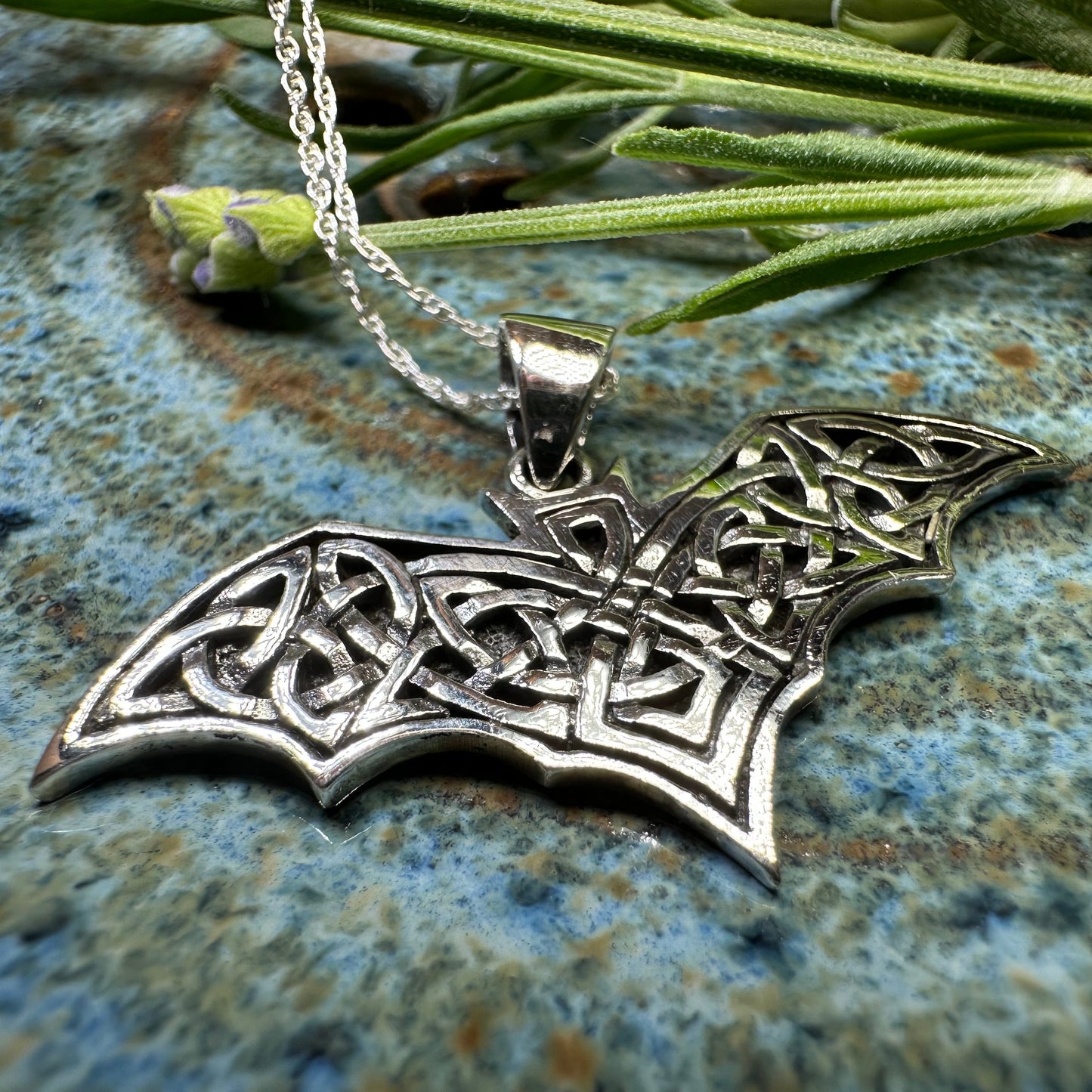 Nighthawk Celtic Bat Necklace in Sterling Silver