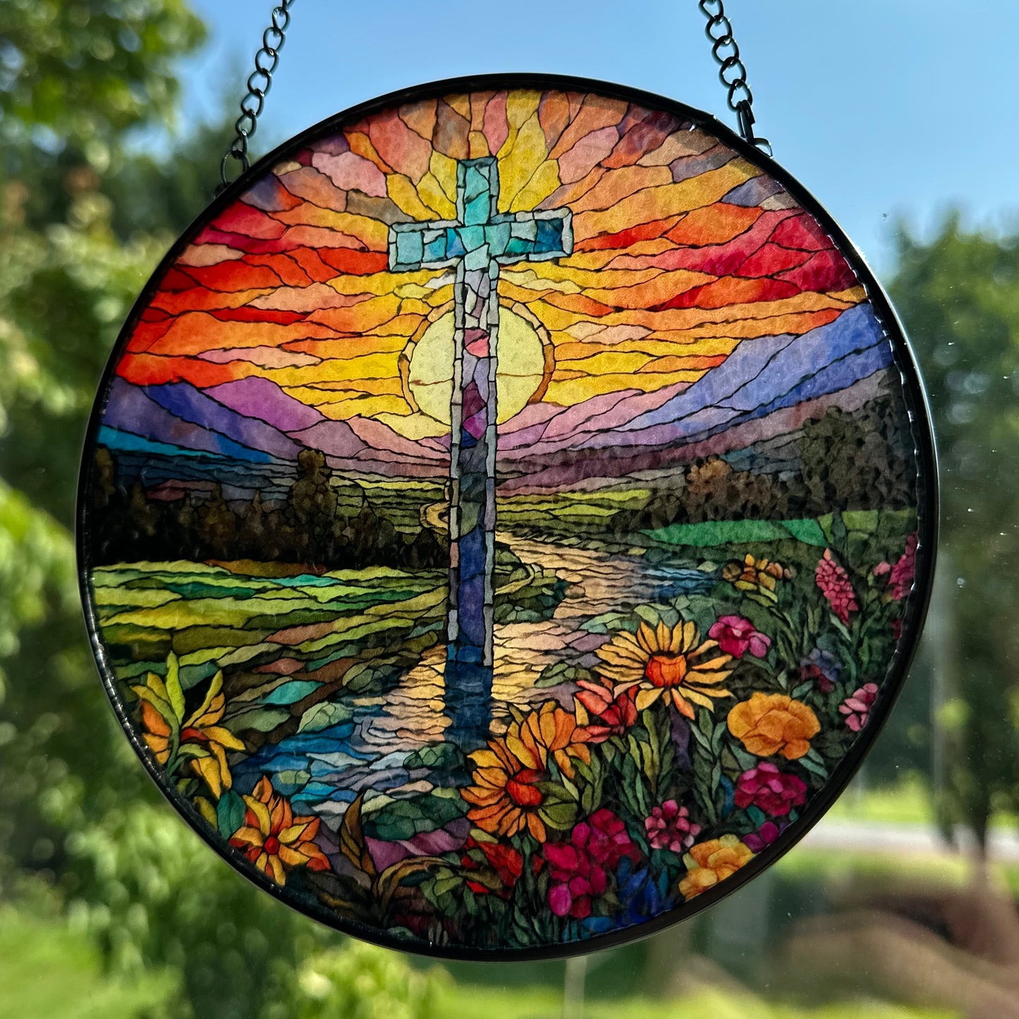 Mountain Sunrise Cross Suncatcher