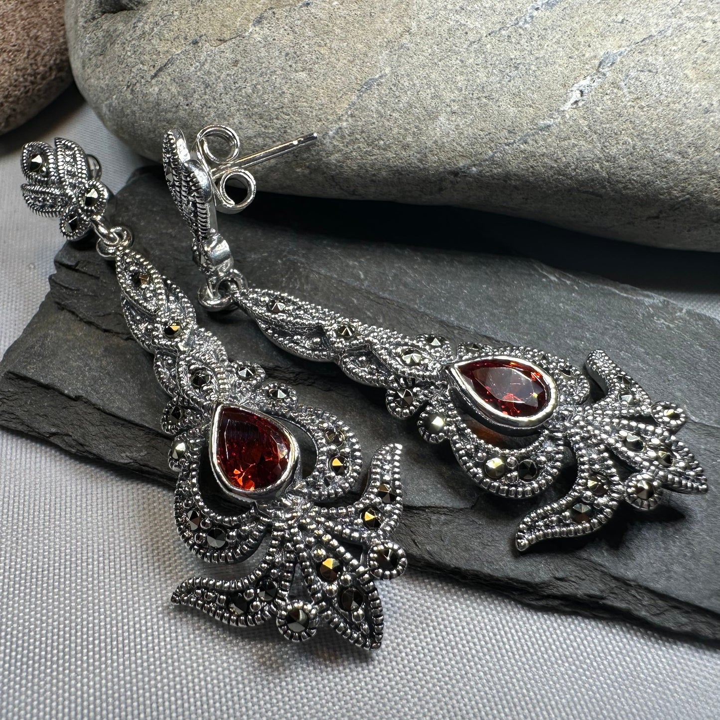 Nour Garnet Marcasite Earrings