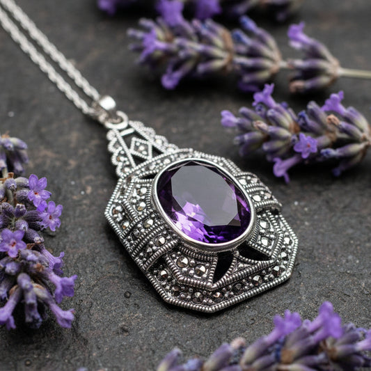 Victorian Marcasite Necklace with Amethyst