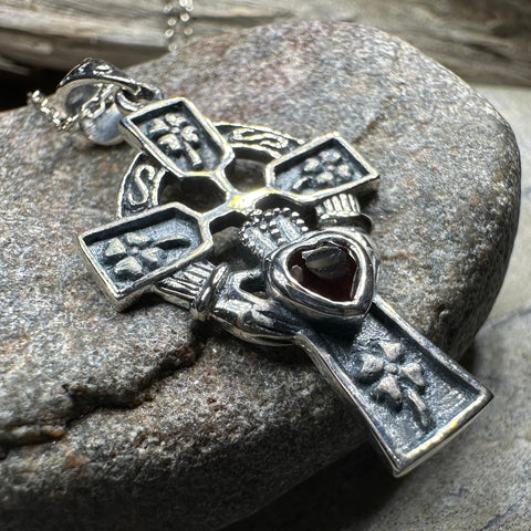 Load image into Gallery viewer, Irish Love Shamrock Claddagh Cross Necklace
