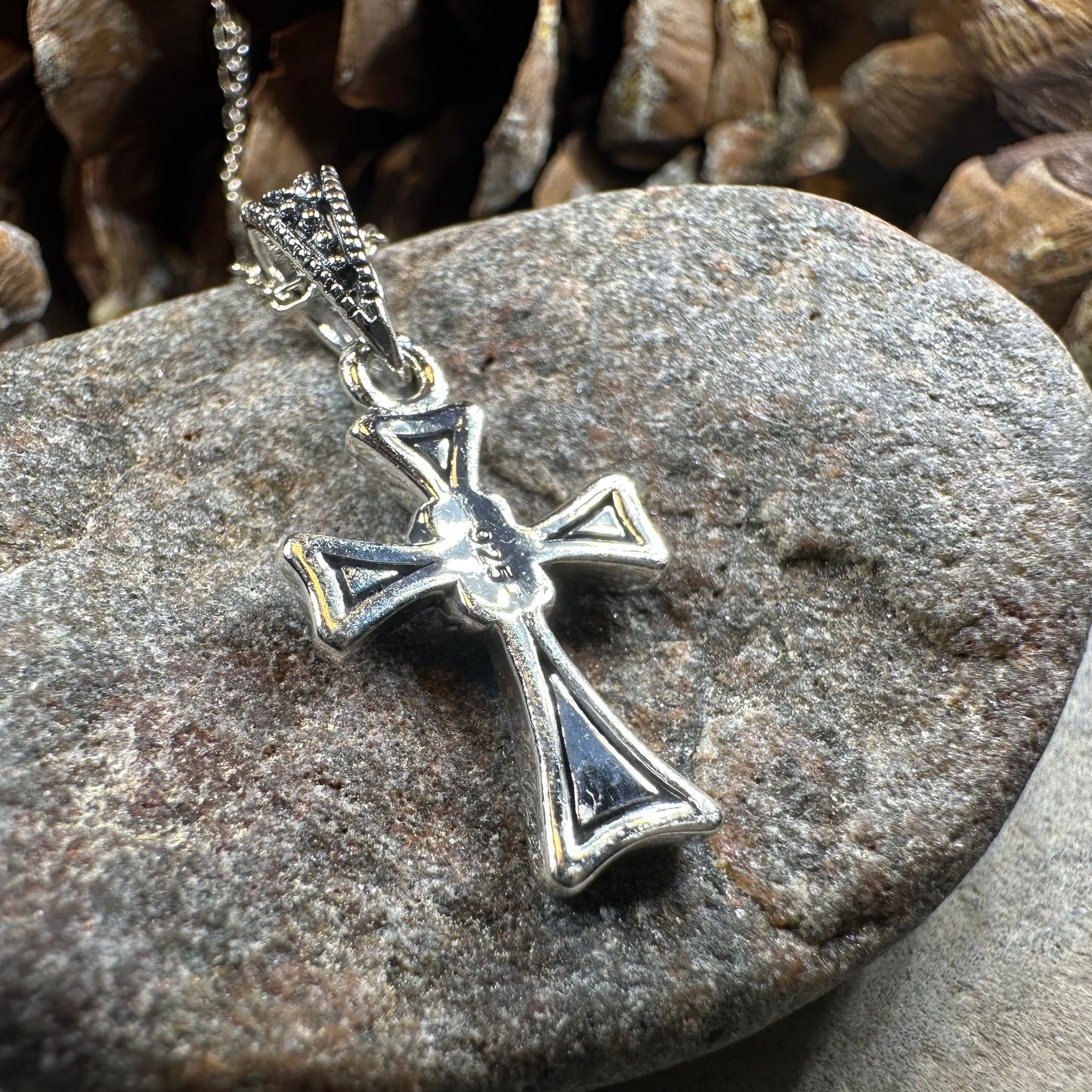 Elowen Marcasite Cross Necklace in Sterling Silver