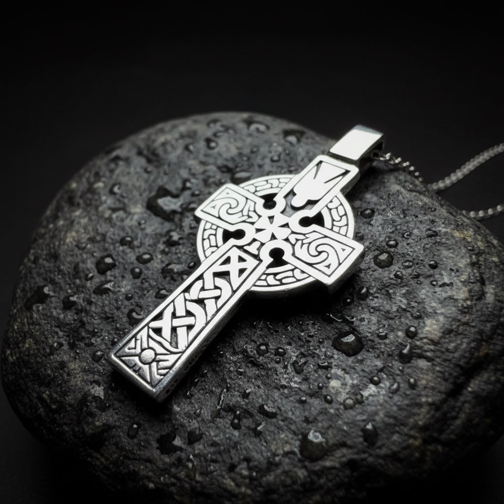 Holy Spirit Celtic Cross Necklace in Sterling Silver