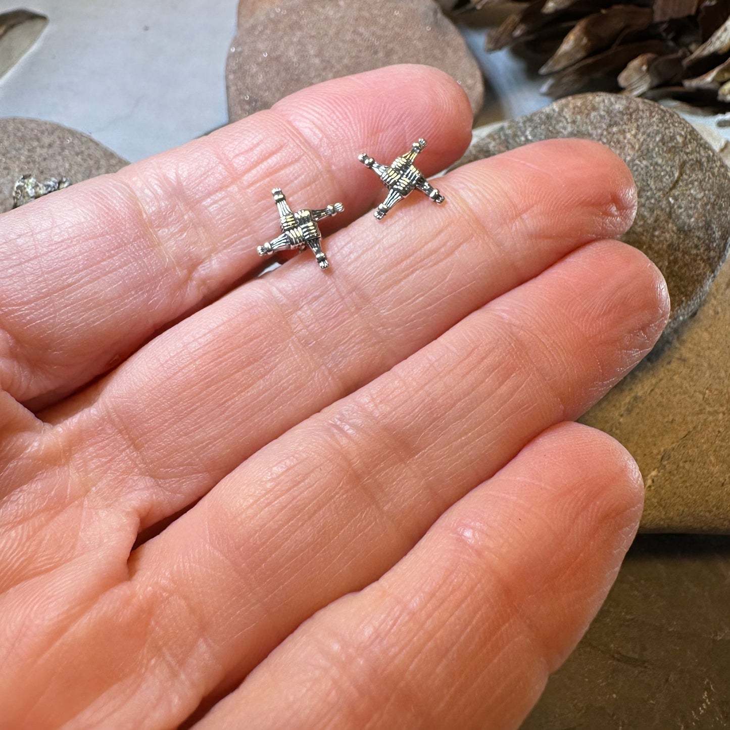 Saint Brigid's Cross Post Earrings in Sterling Silver — view 5