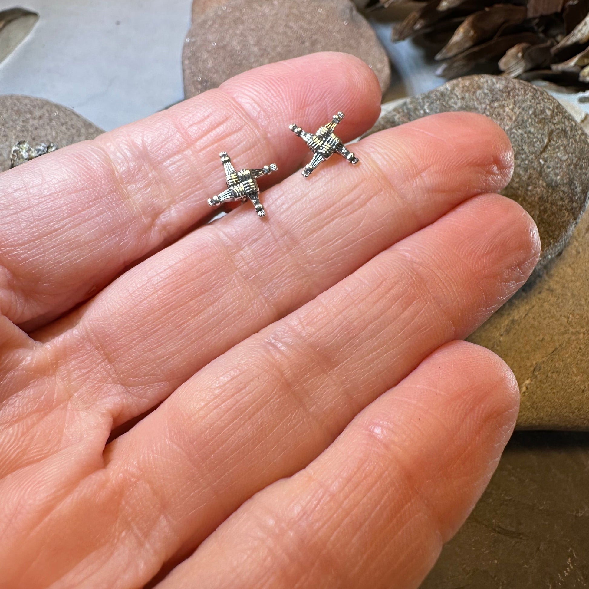 Saint Brigid's Cross Post Earrings in Sterling Silver — view 5