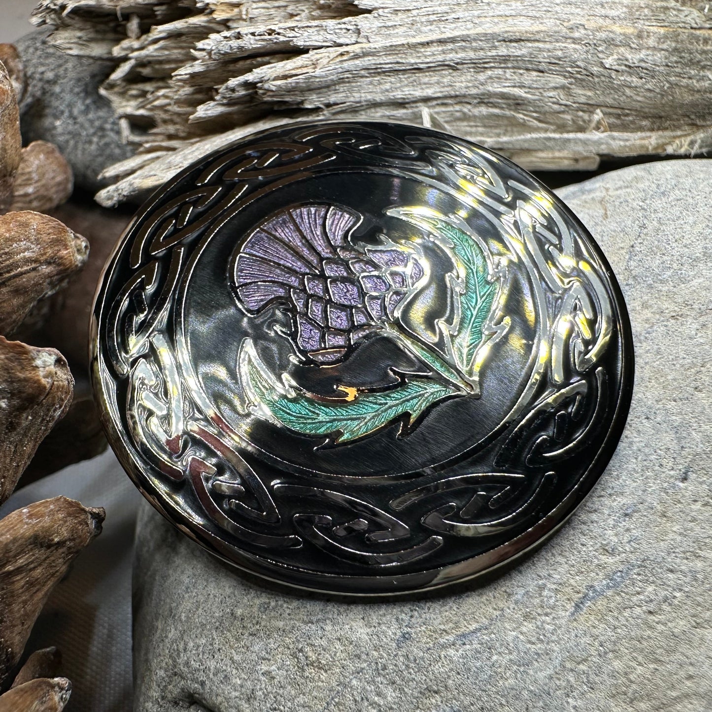 Celtic Scottish Thistle Enamel Brooch — view 5
