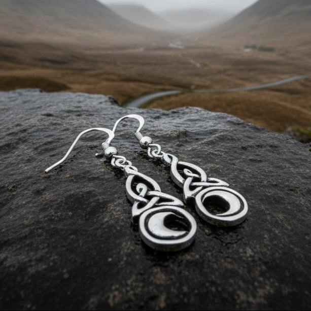 Cassiopeia Celtic Moon Earrings in Sterling Silver