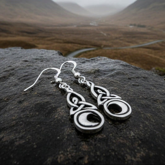 Cassiopeia Celtic Moon Earrings in Sterling Silver