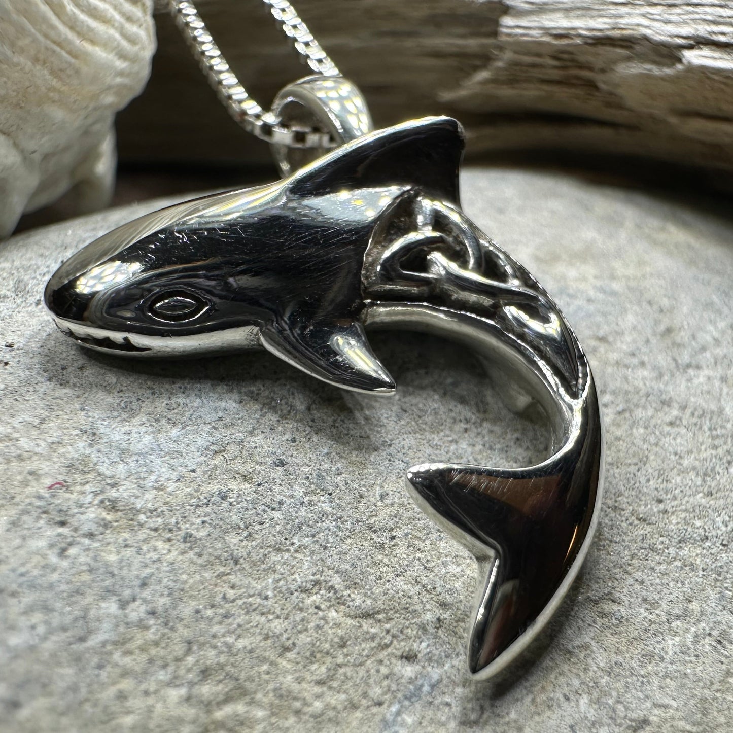 Nautical Celtic Shark Necklace in Sterling Silver