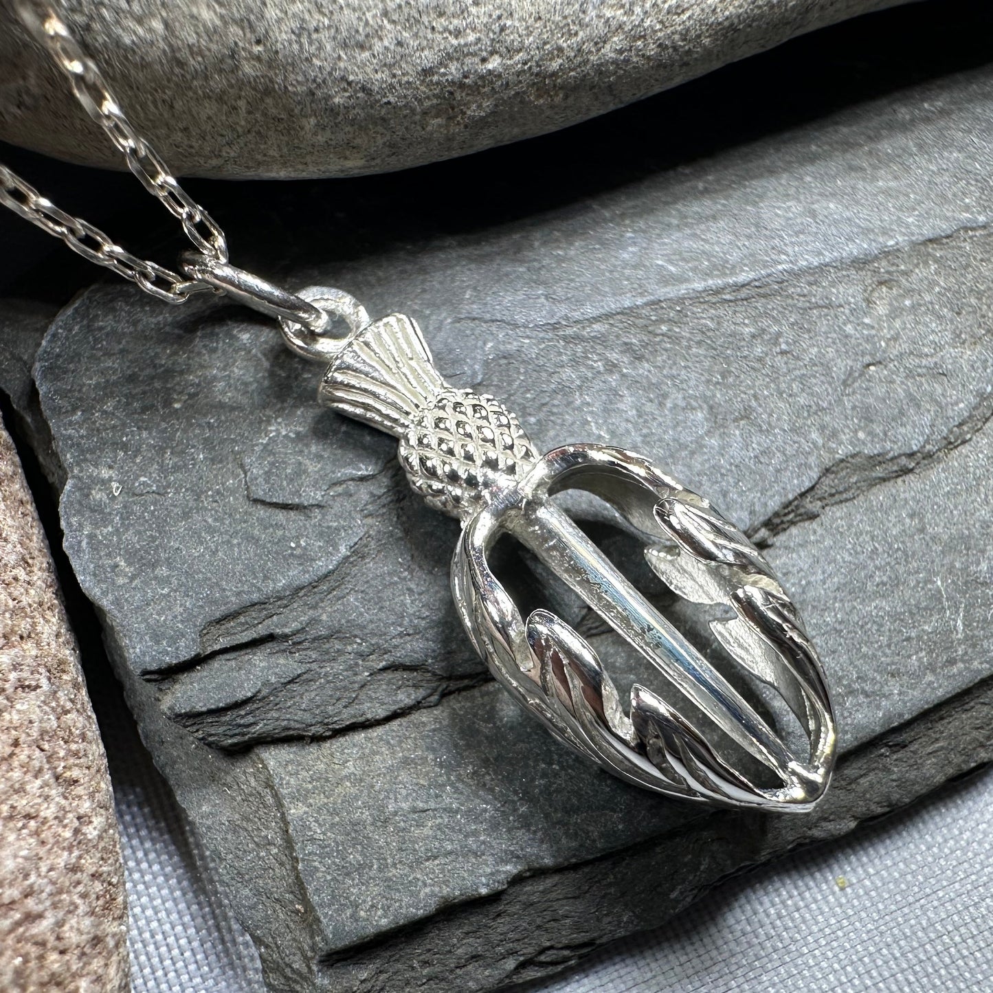Gael Scottish Thistle Necklace in Sterling Silver