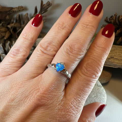 Load image into Gallery viewer, Ocean Blue Opal Claddagh Ring
