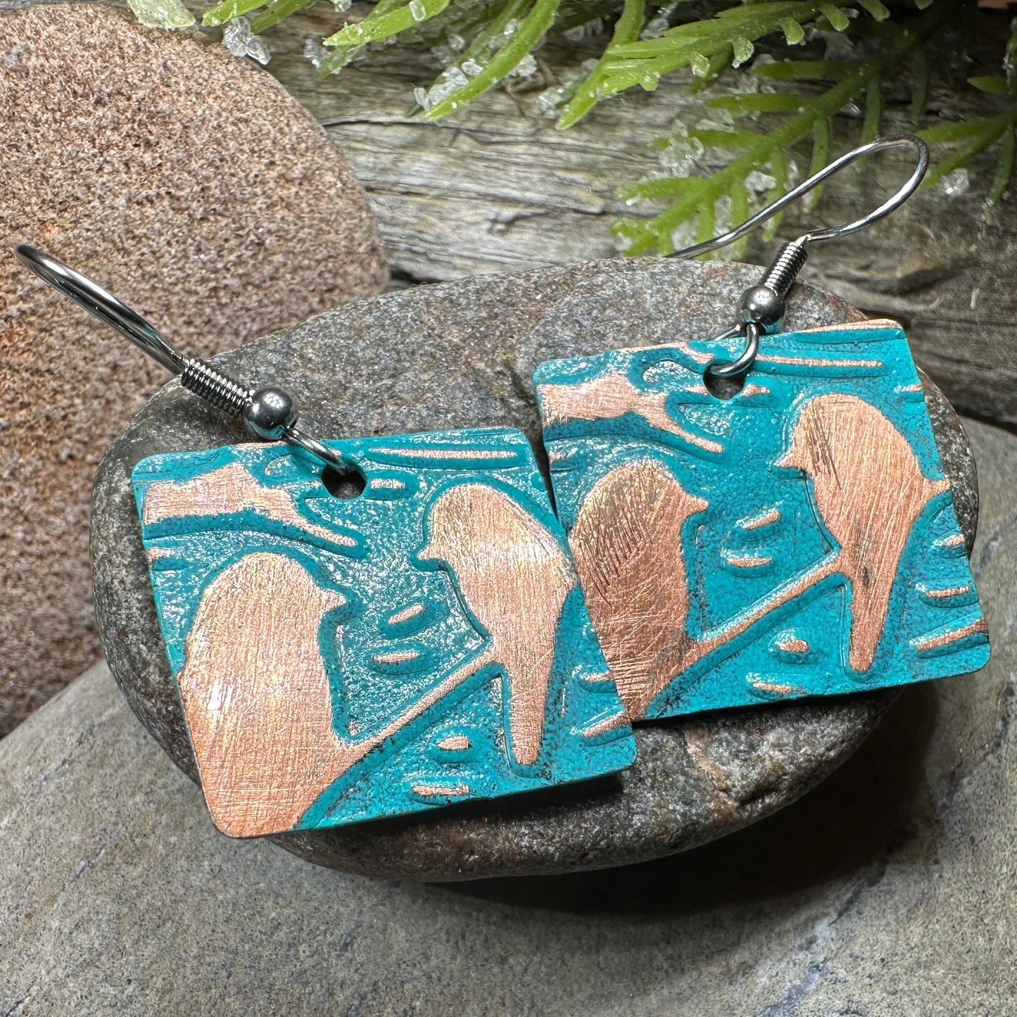 Summersong Bird Copper Dangle Earrings