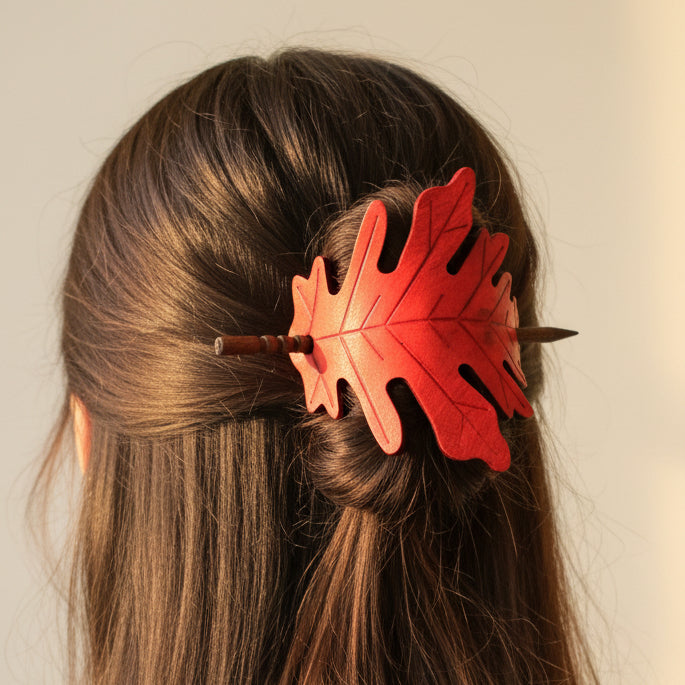 Large Oak Leaf Leather Hair Slide for Women