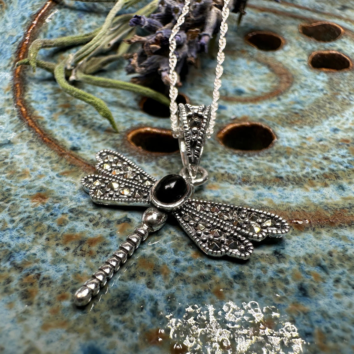 Hope Marcasite Dragonfly Necklace in Sterling Silver