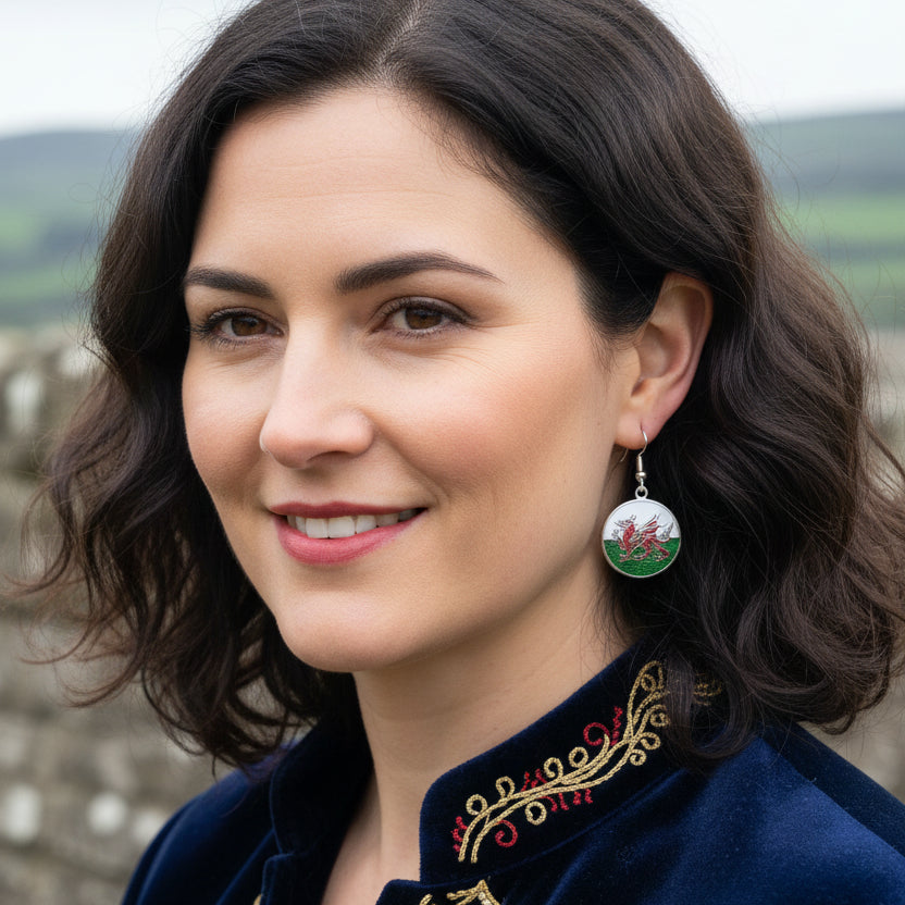 Bangor Welsh Dragon Enamel Earrings - Wales Gift