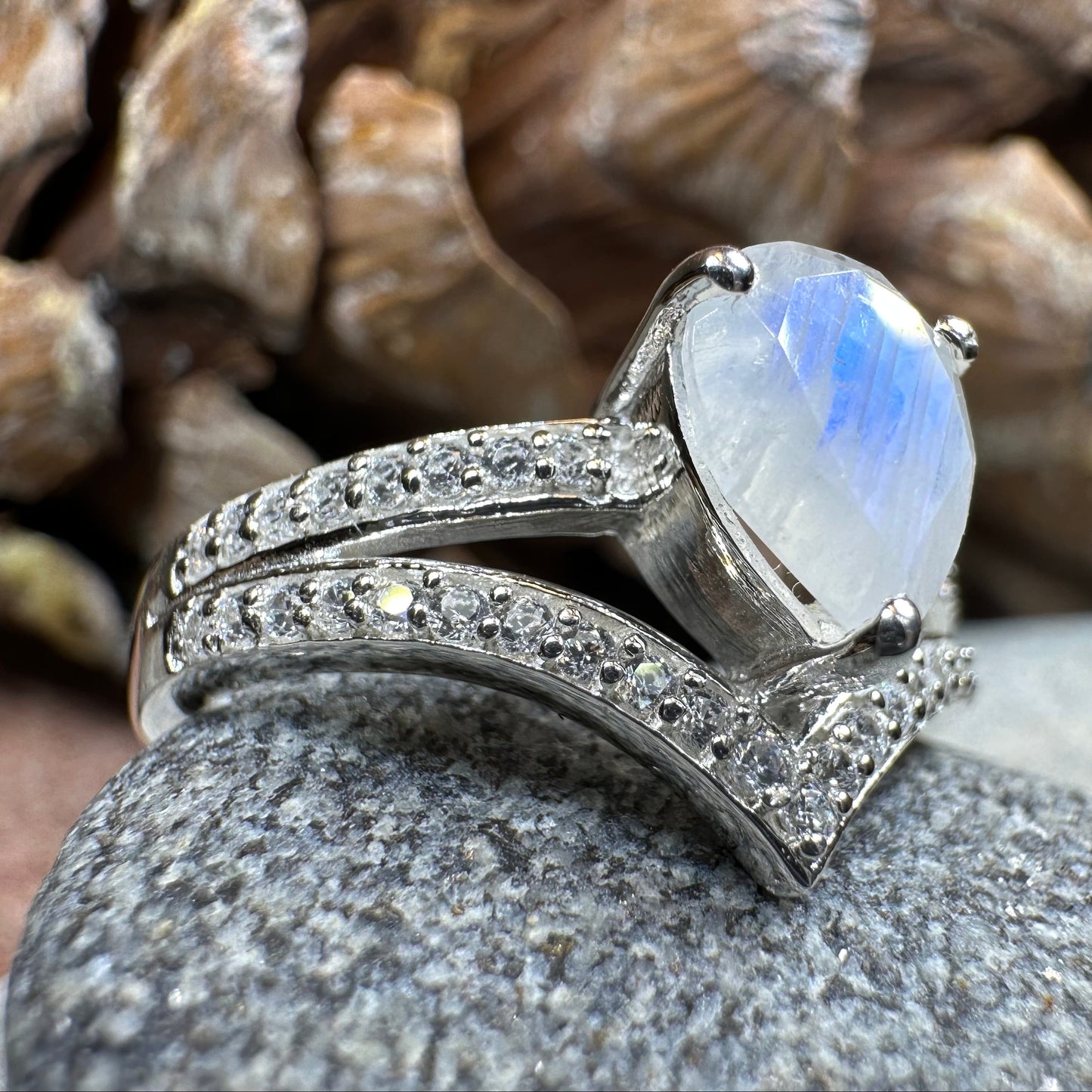 Chevron Moonstone Ring in Sterling Silver