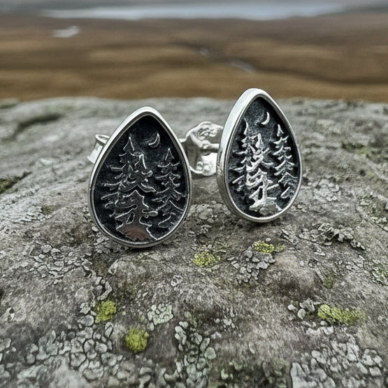 Deep Forest Pine Tree Stud Earrings in sterling silver