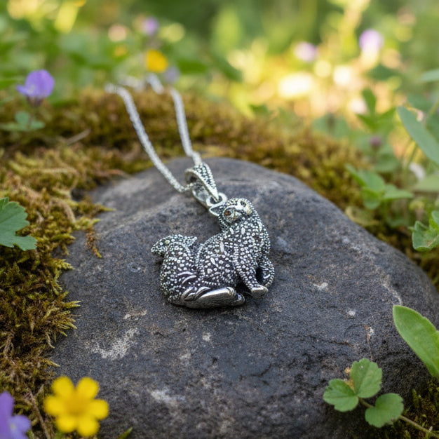 Precious Marcasite Cat Necklace in Sterling Silver