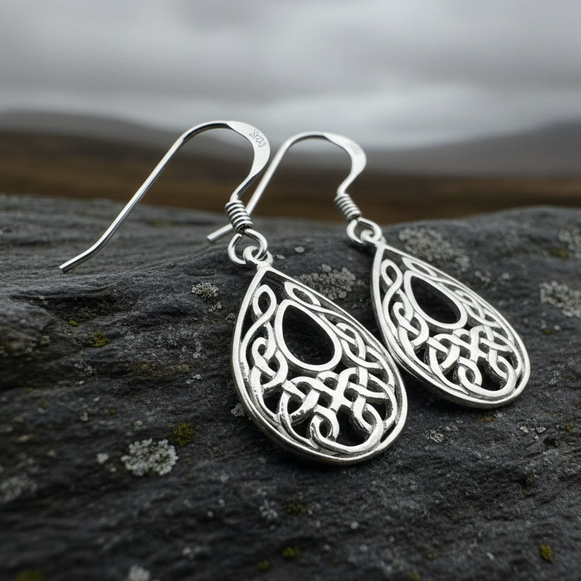 Celtic Teardrop Earrings in Sterling Silver