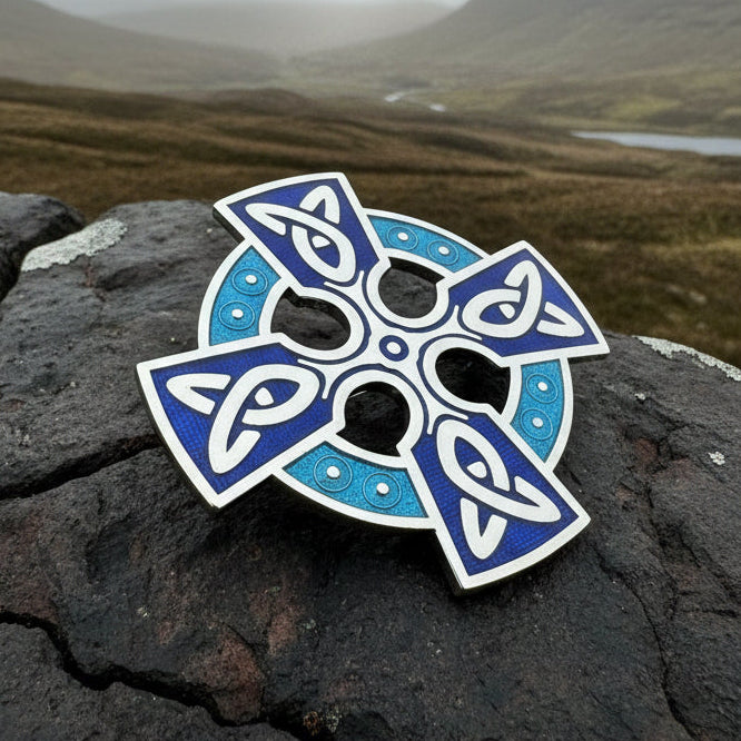 Enamel Celtic Cross Brooch in pewter