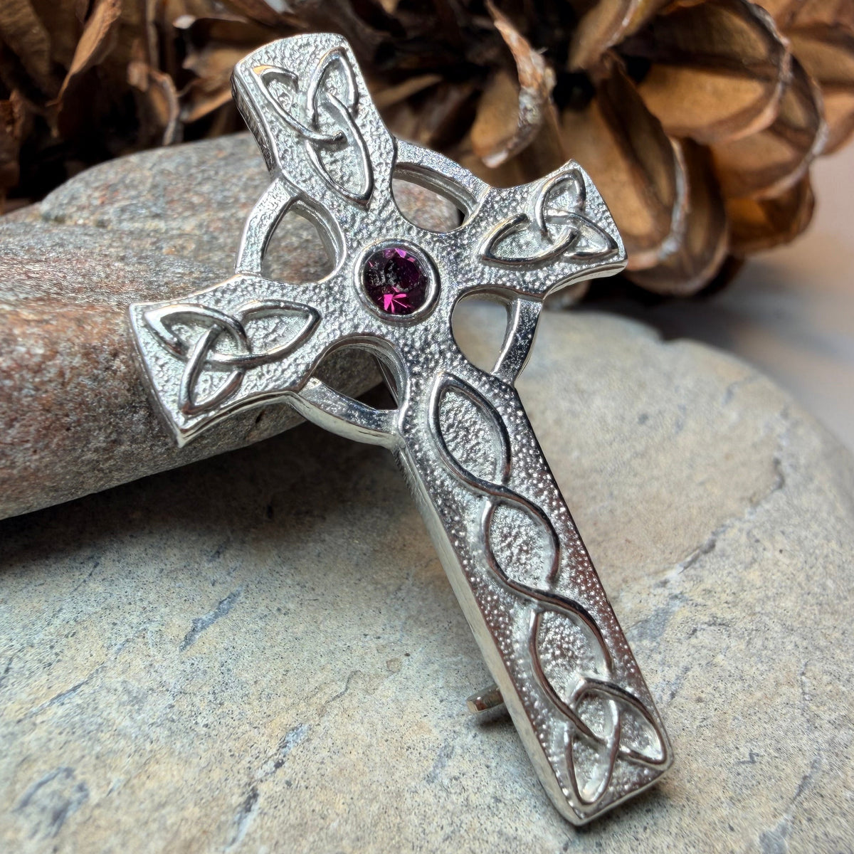 Celtic Cross Crystal Brooch - Handmade in Scotland