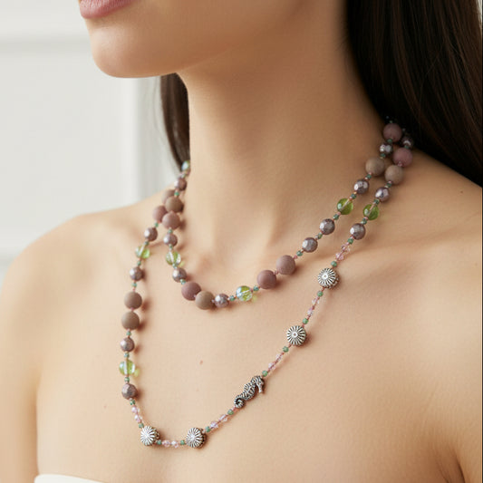 Pink Seahorse Blossom Long Necklace