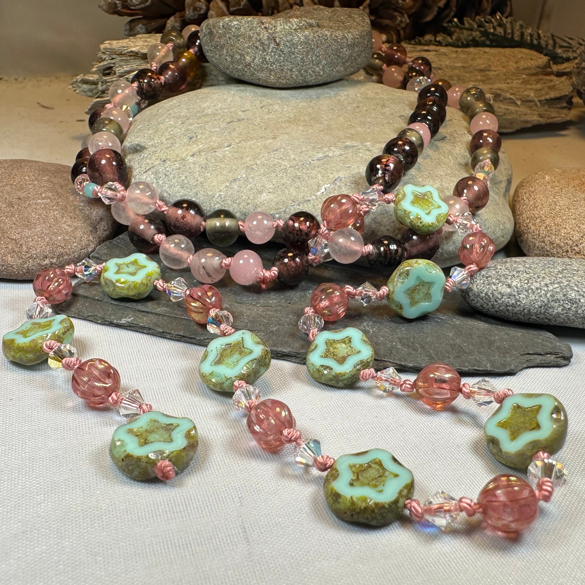 Pink Rose Y Long Necklace — view 9