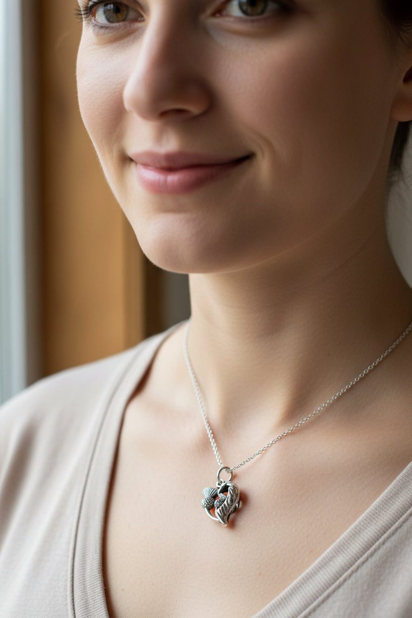Erskine Scottish Thistle Necklace in Sterling Silver — view 2