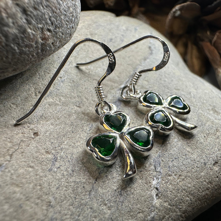 Sparkle Emerald Irish Shamrock Earrings in Sterling Silver