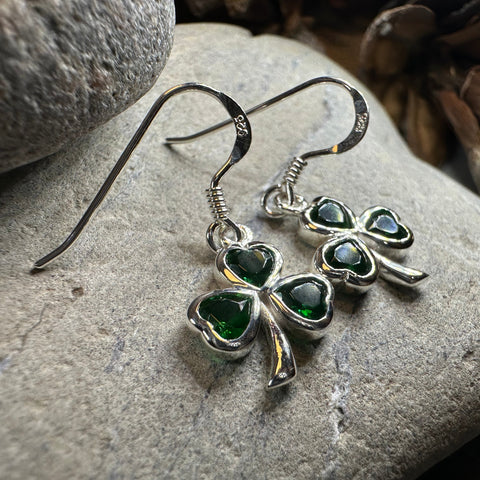 Load image into Gallery viewer, Sparkle Emerald Irish Shamrock Earrings in Sterling Silver
