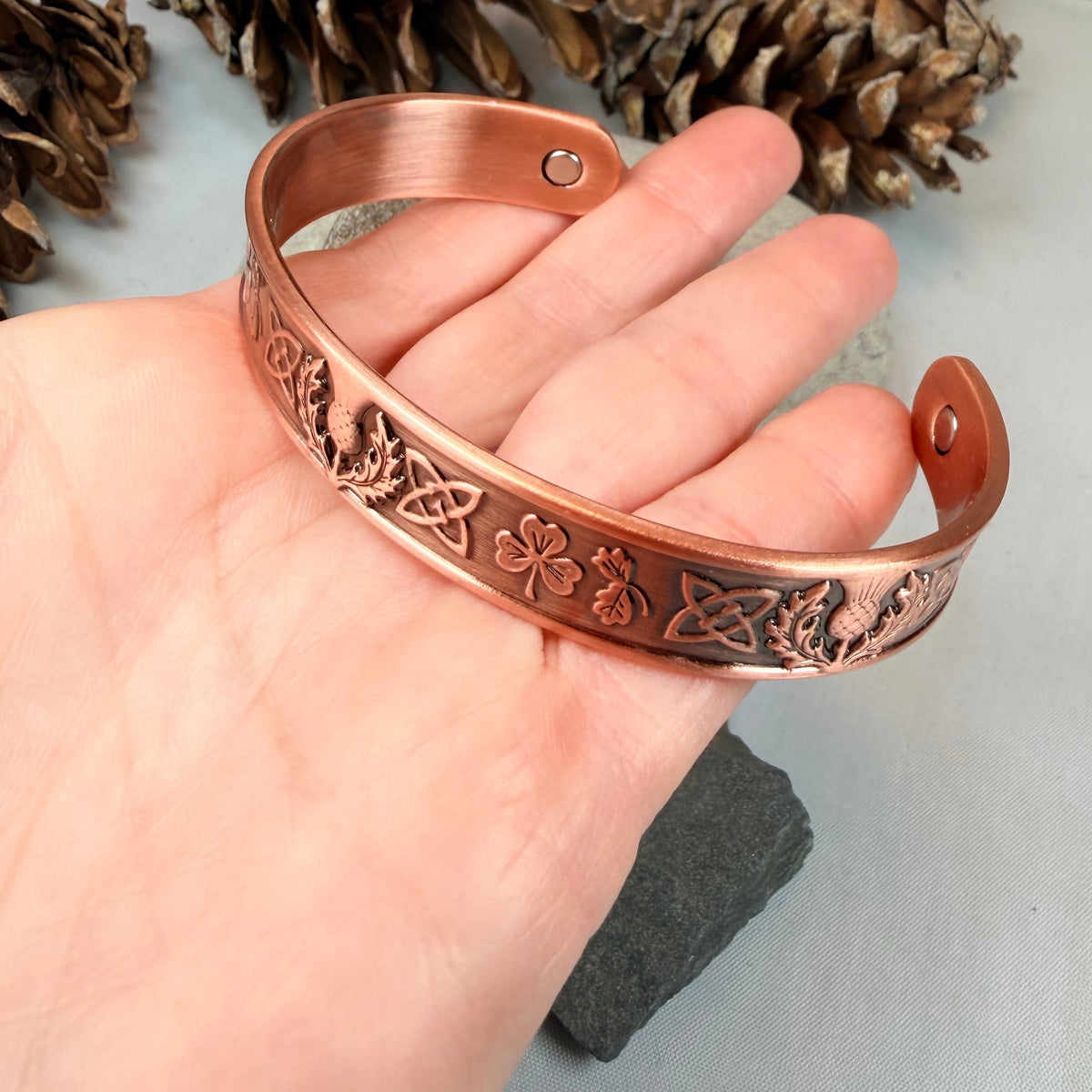 Scottish Thistle & Irish Shamrock Copper Cuff Bracelet