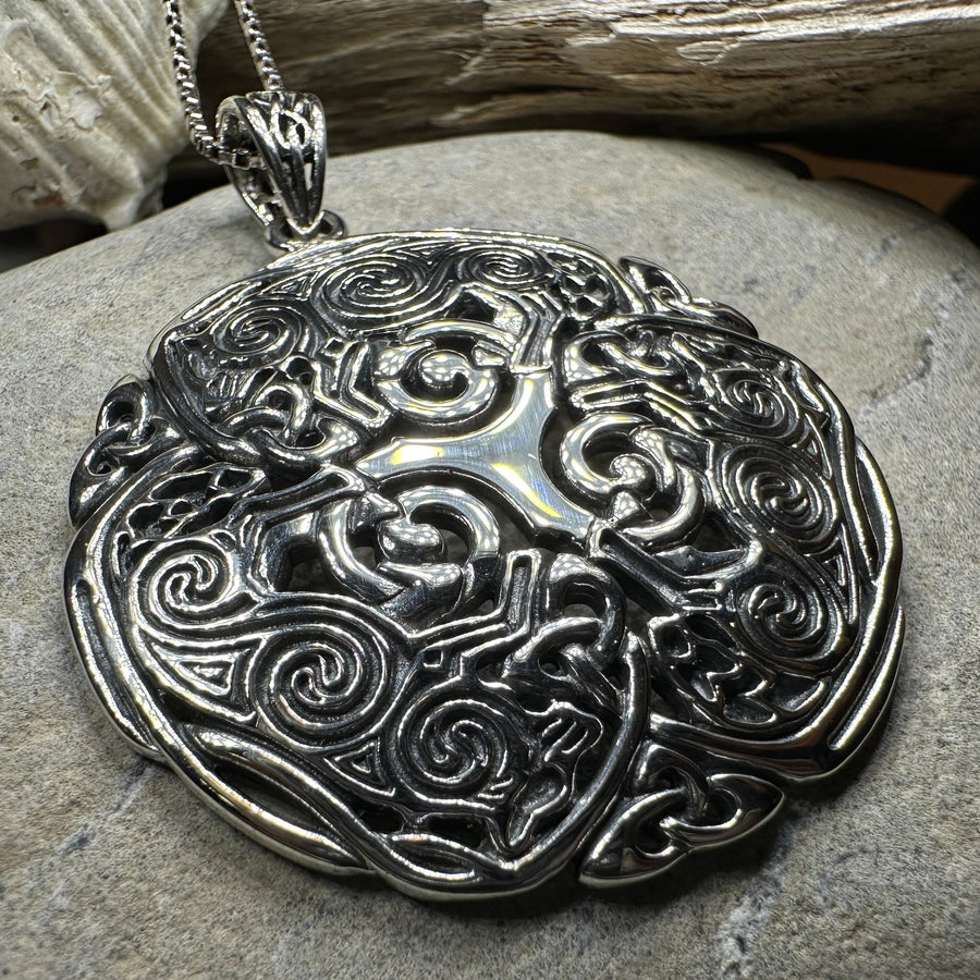 Pictish Triple Celtic Wolf Necklace in Sterling Silver