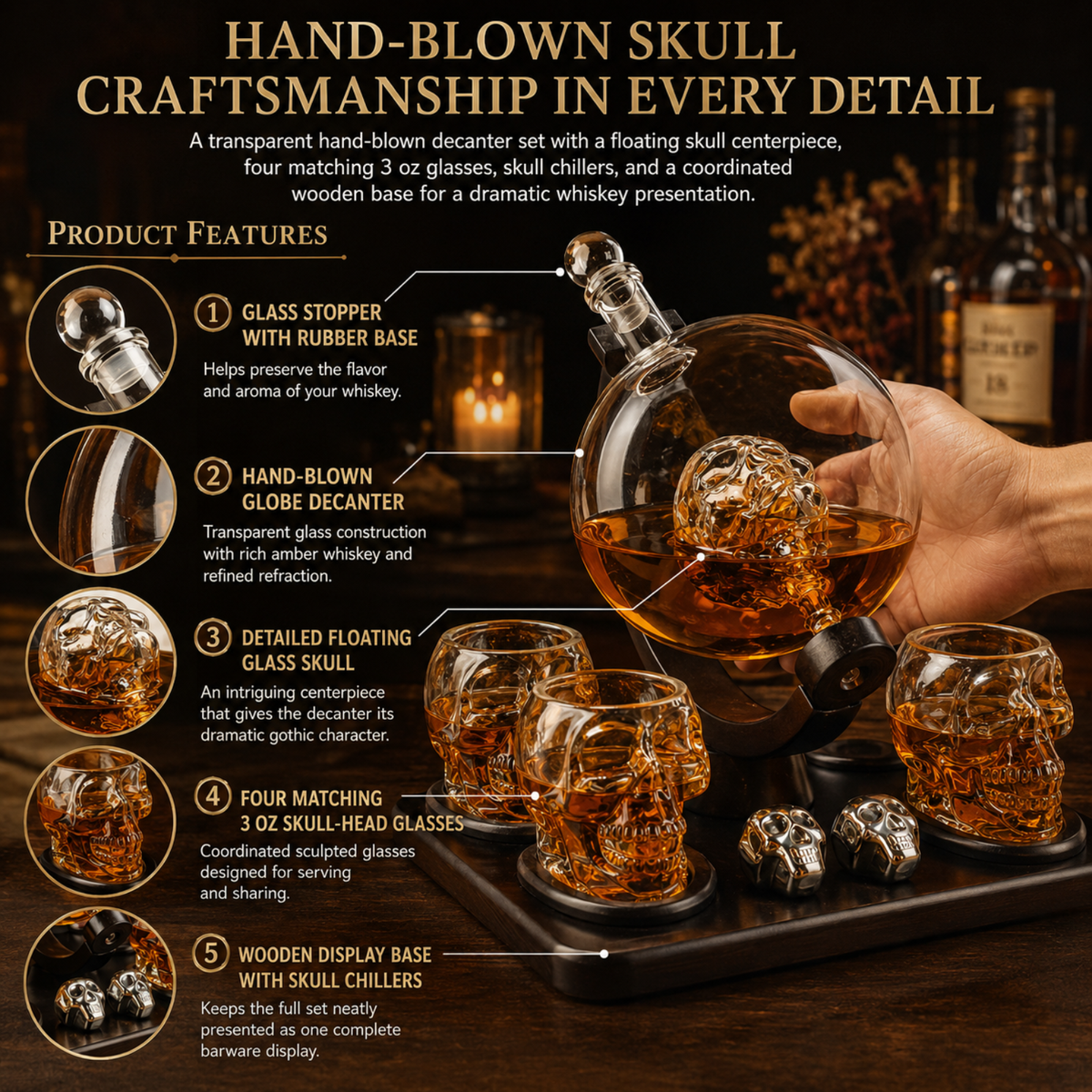 Large Skull Face Decanter Premium Barware Gift