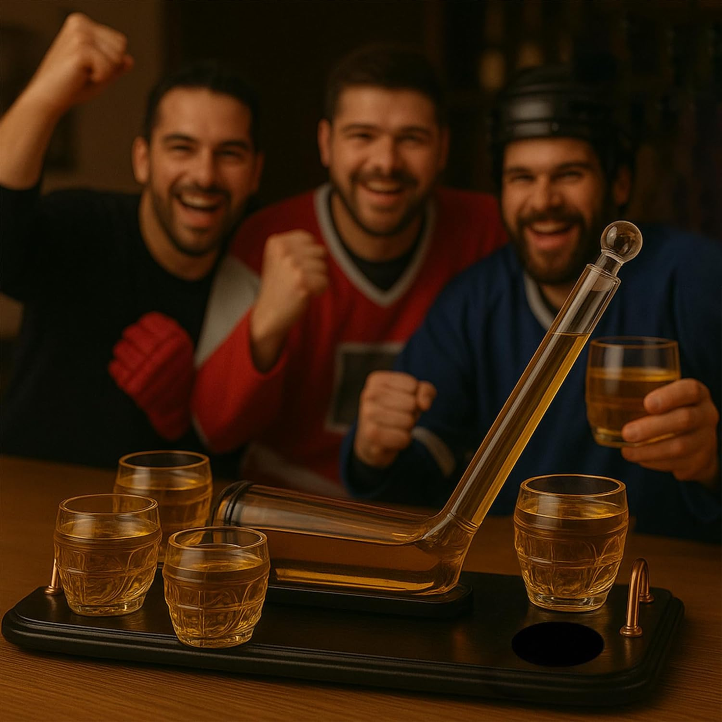 Ice Hockey Whiskey Decanter Premium Barware Gift with Four Glasses