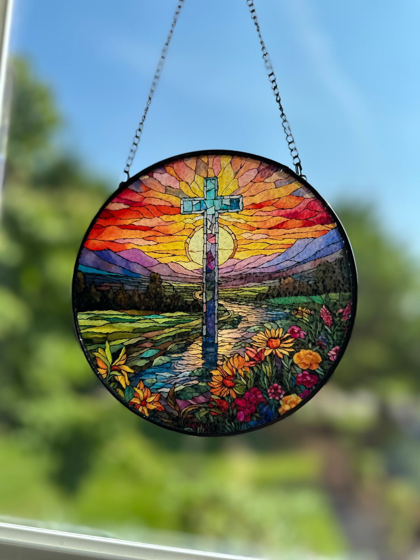 Mountain Sunrise Cross Suncatcher