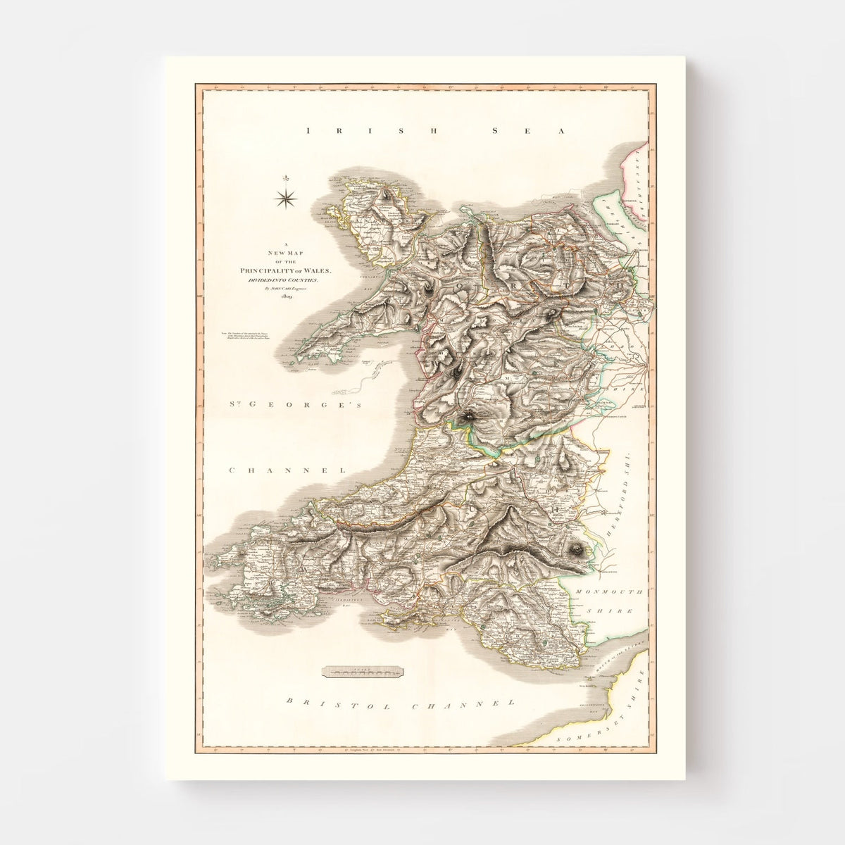 Vintage Map of Wales 1809 Wall Art