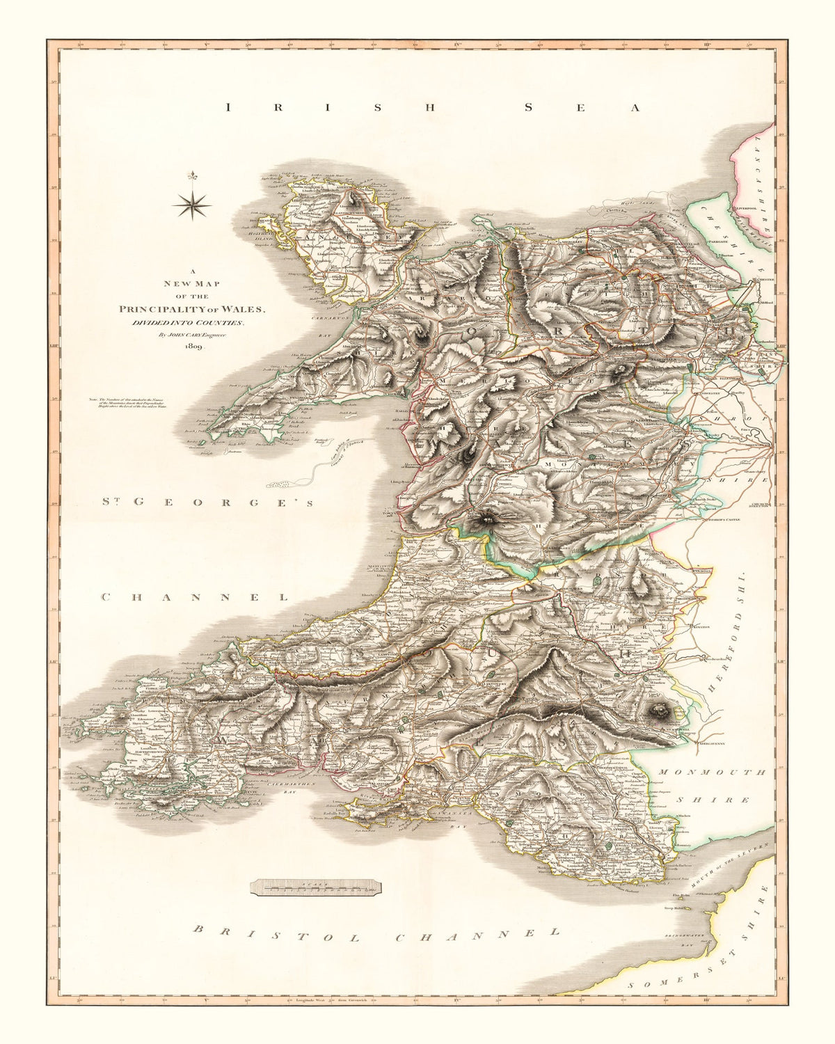 Vintage Map of Wales 1809 Wall Art