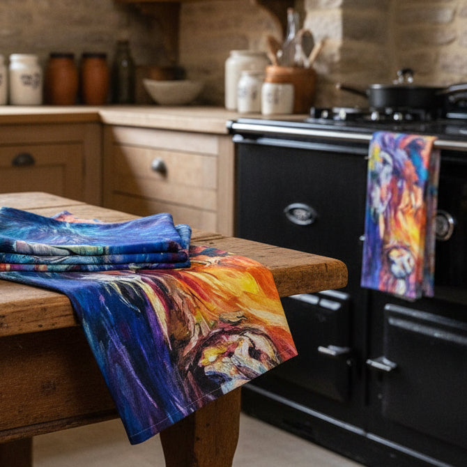 Handmade Scottish Highland Cow Lover Tea Towel - Set of Two