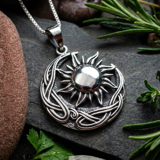 Celtic Celestial Moon & Sun Necklace in Sterling Silver