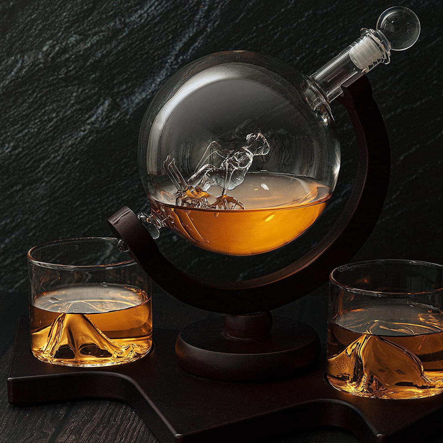 Ski Wine And Whiskey Decanter with 2 Glacier Mountain Glasses