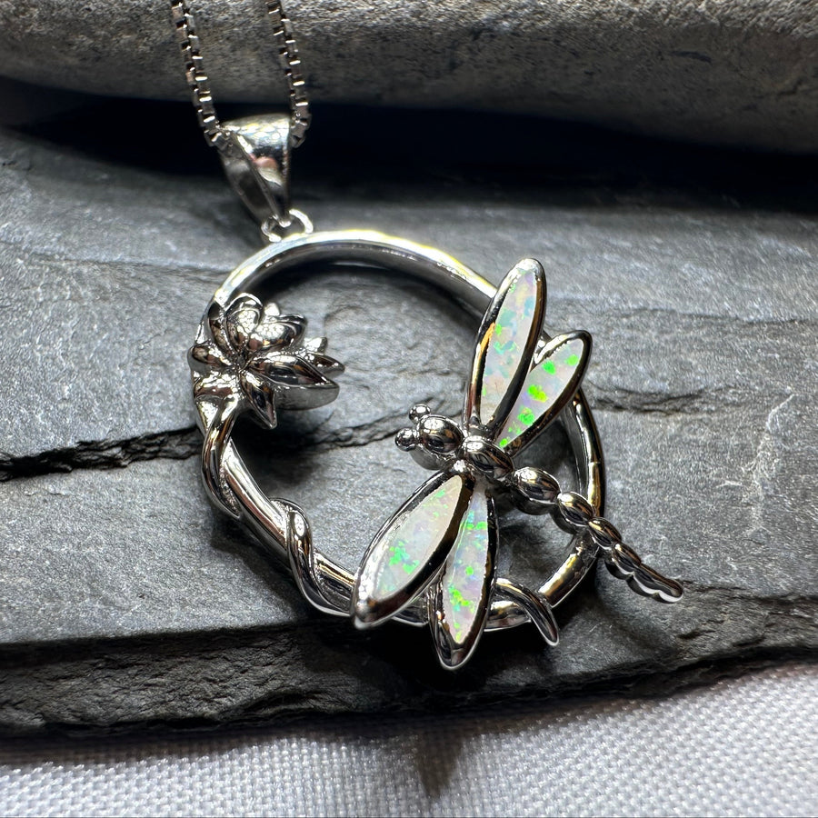 Waterfall Dragonfly and Lotus Flower Necklace