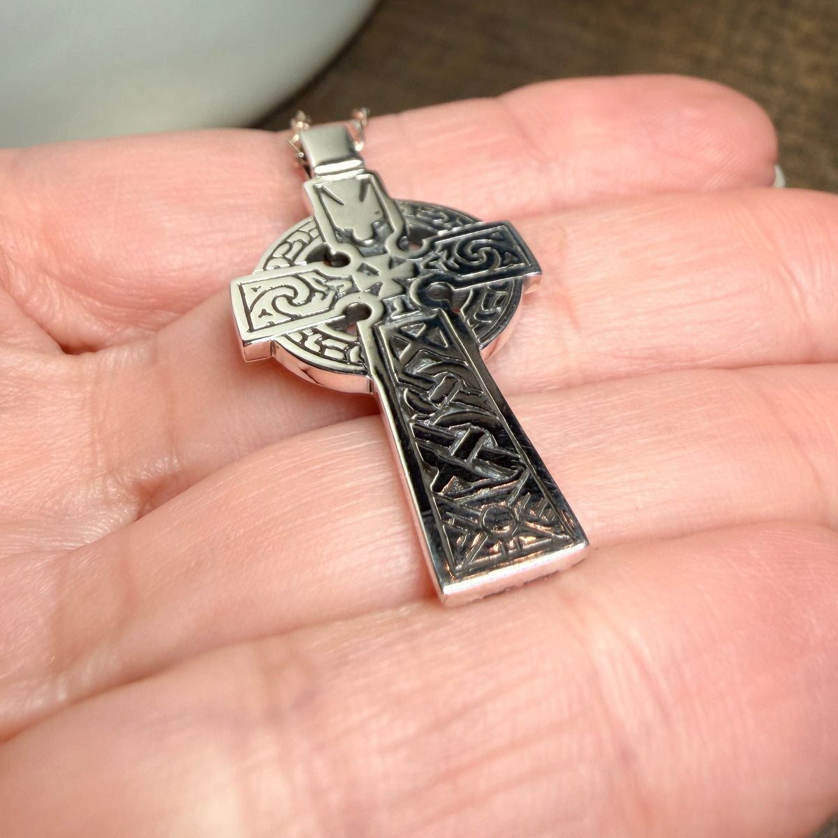 Holy Spirit Celtic Cross Necklace in Sterling Silver
