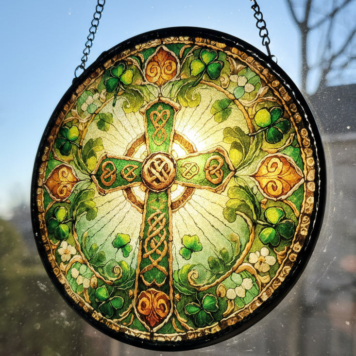 Ireland's Celtic Cross Stained Glass Suncatcher Gift
