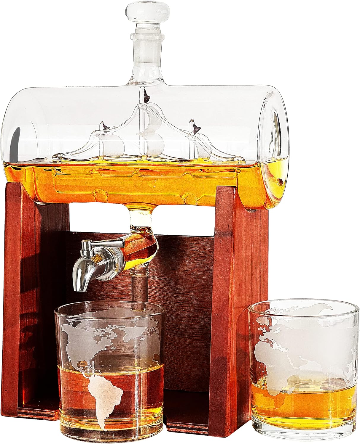 Ancient Ship Whiskey Wine Decanter Set with 2 Whiskey Glasses