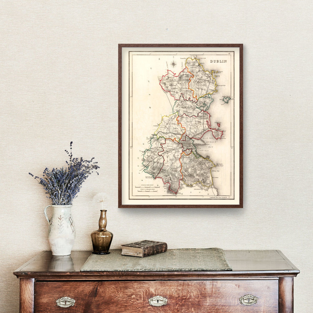 Vintage Map of Dublin County Ireland, 1846 Wall Art